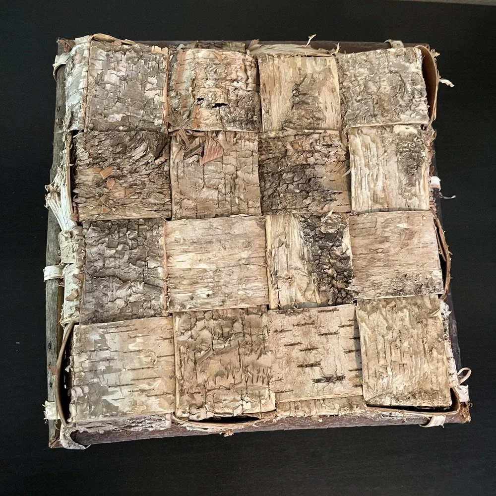 Native American Handmade Birch‎ Bark Basket Square Primitive Rustic Cabincore